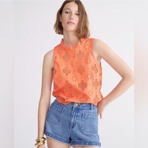 J. Crew Fleur Top Eyelet Orange Size S Blouse Ruffle Floral Shell J.Crew Blouse